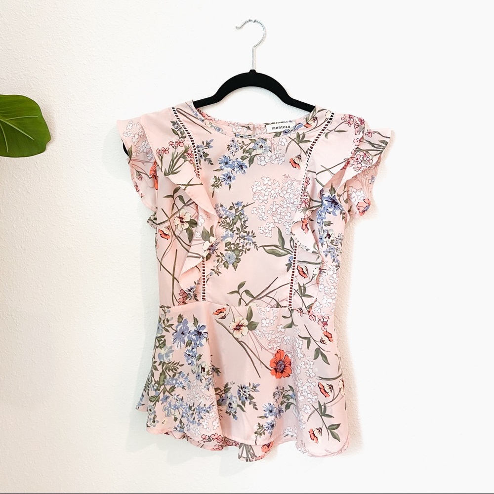 FLORAL Blouse MONTEAU LOS ANGELES MEDIUM MED M Women’s